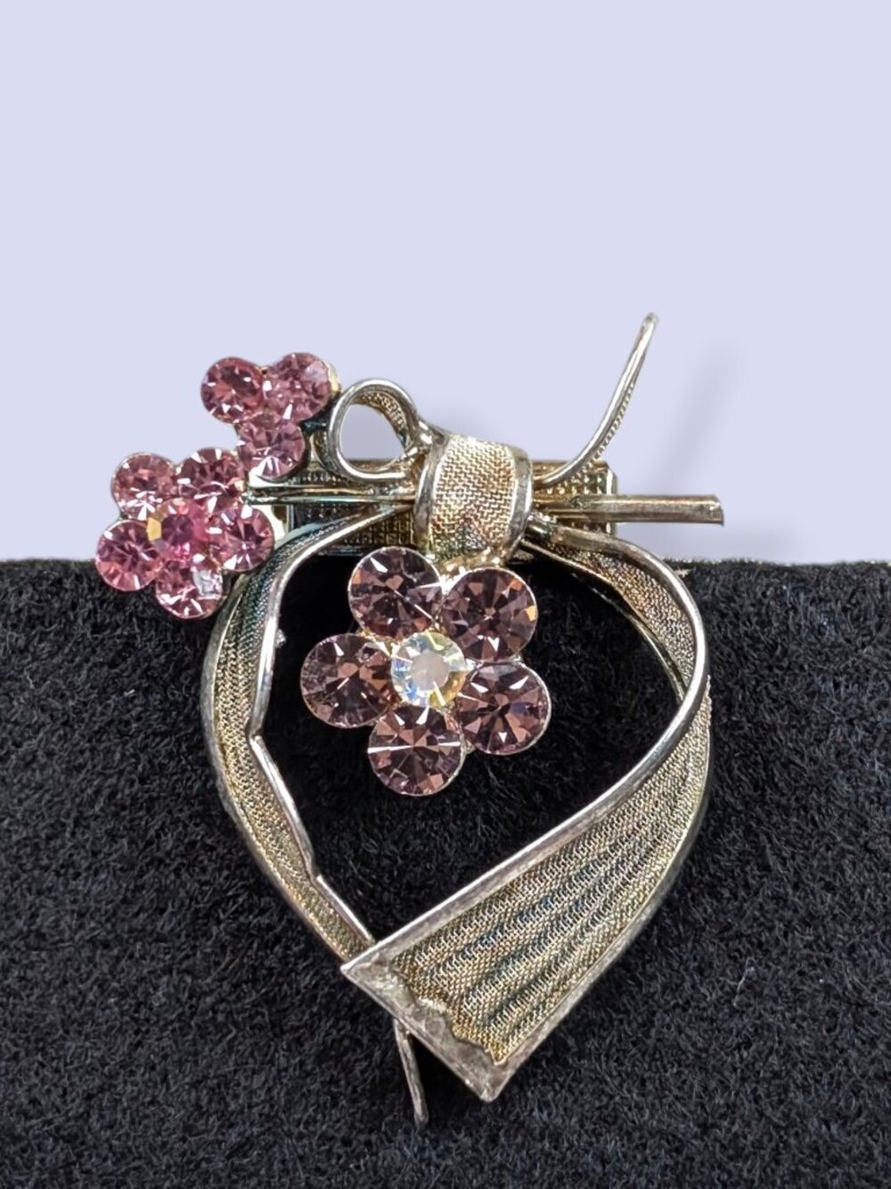 Vintage Pink Crystal Floral Mesh Dress Clip